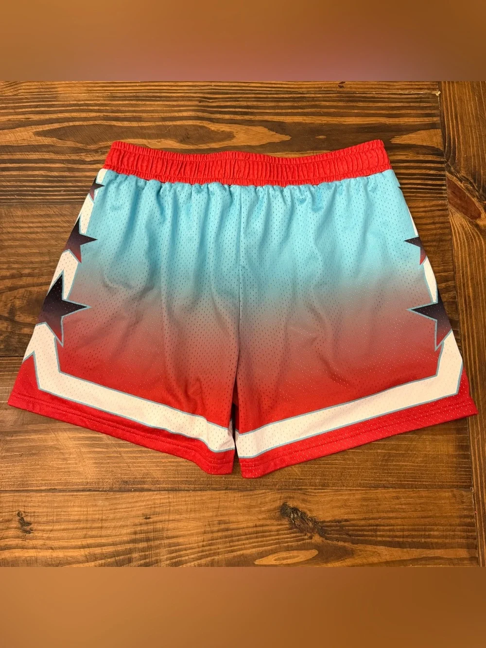 Baseball Lifestyle Men's Gradient Athletic Shorts in Light Blue and Red